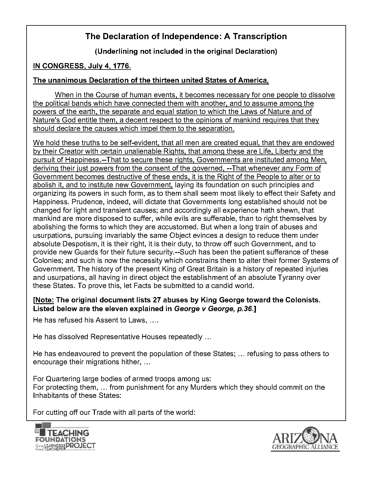 declaration of independence workshset pdf